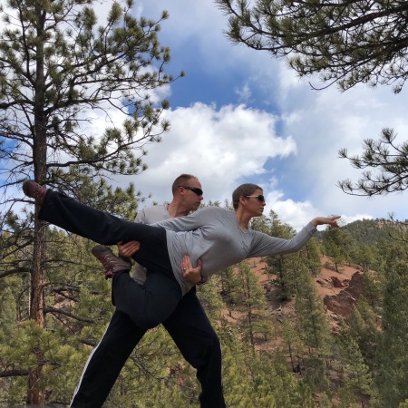 Wes picking me up in a ballet pose in the mountains